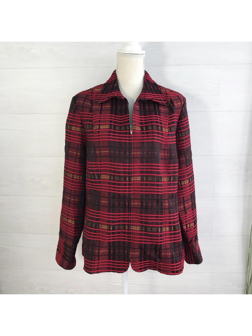 NWT Christopher & Banks Red Black Plaid Zip Blazer Jacket 14W Plus Stretch